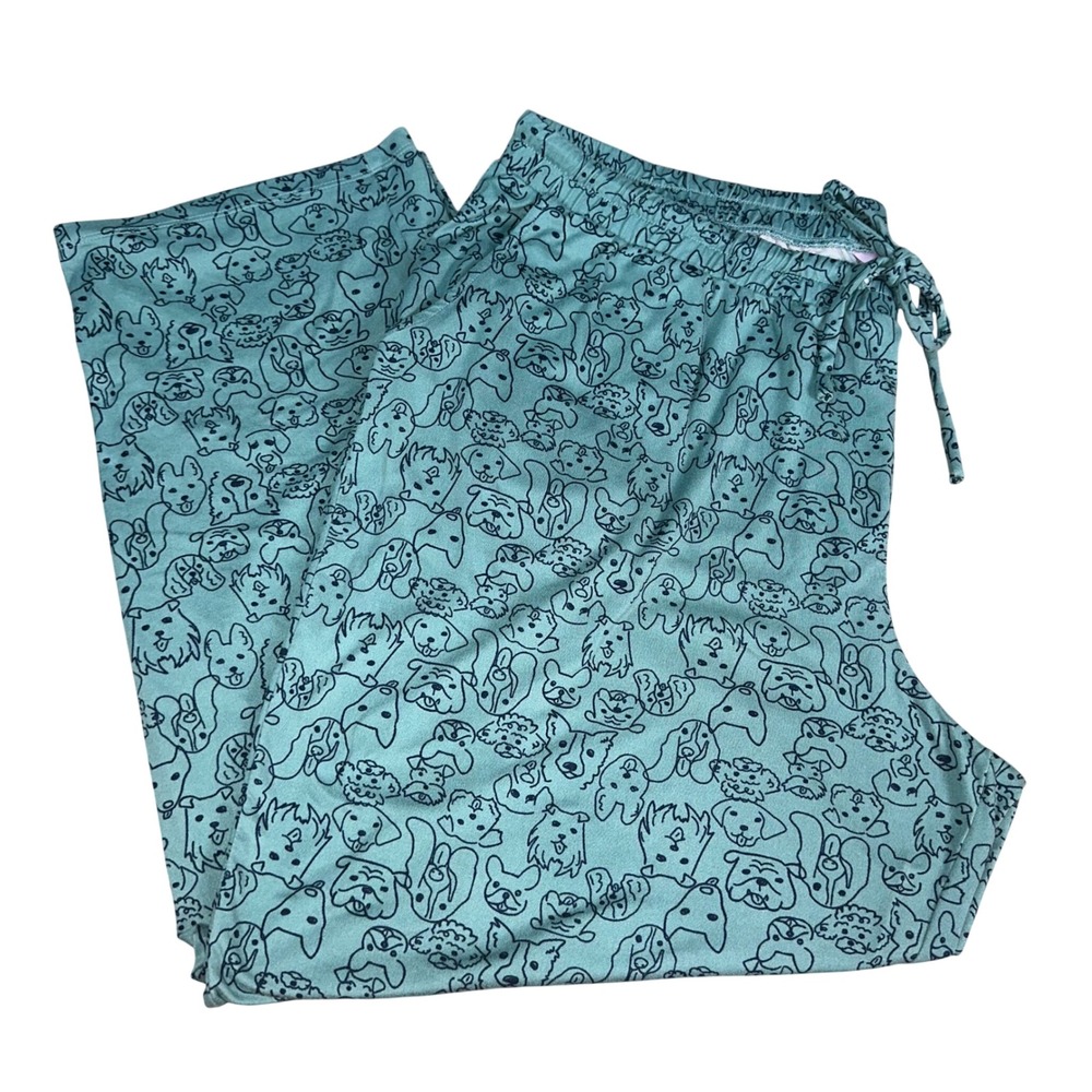 AnyBody Lush Jersey Pajama Pants Teal Dog Print Wide Leg Lounge Women XLP Petite